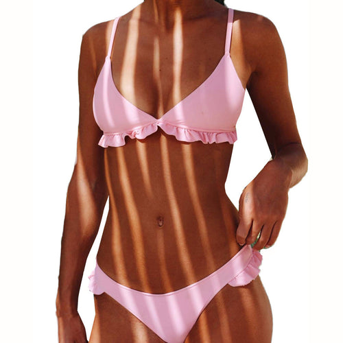 Swimwear Women Bikini Push Up Brazilian 2017 Sexy Pink Low Waist Female Bathing Suit With Pad Halter Bandage Micro Bikini Set EB