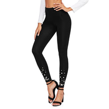 SHEIN Pearl and Rhinestone Embellished Leggings Fitness Women Solid Black Casual Autumn 2017 Womens Leggings Pants