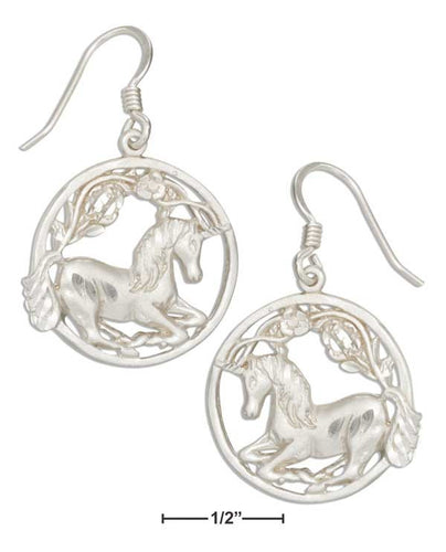 Sterling Silver Diamond Cut Unicorn with Flowers Earrings