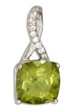 Sterling Silver Square Peridot Pendant with Pave Set White Topaz Twist Bail