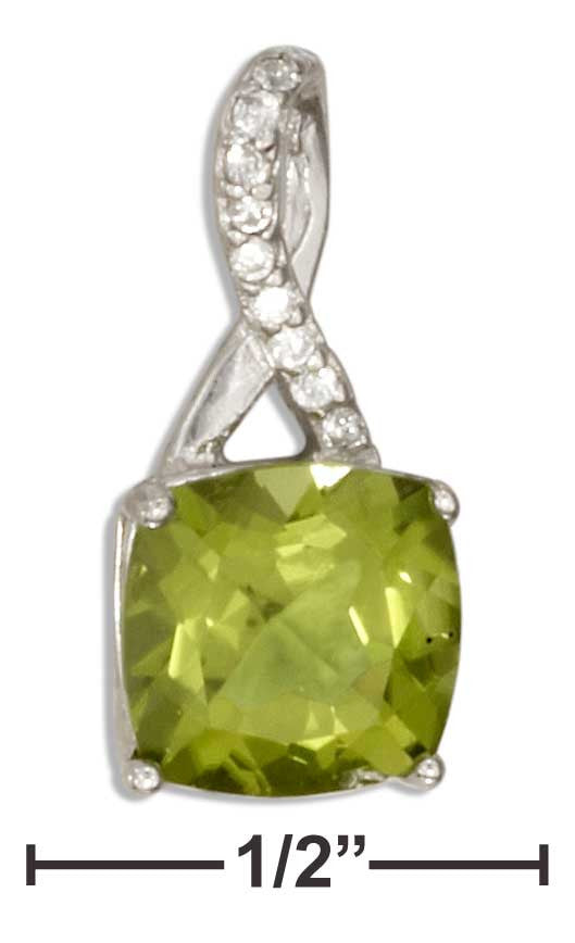 Sterling Silver Square Peridot Pendant with Pave Set White Topaz Twist Bail