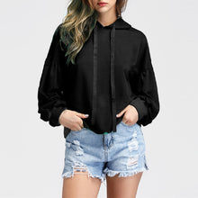 Women's Lantern Sleeves Solid Hoodie Pullover Tops Blouse