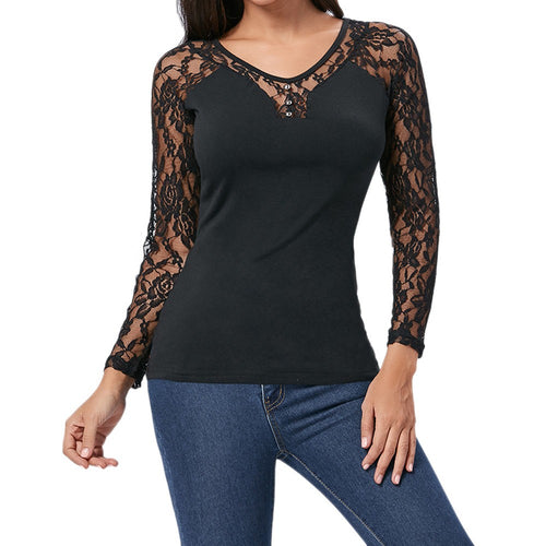 Women Autumn Long Sleeve Slim V Neck Buttons Blouse Tops Shirt Tee