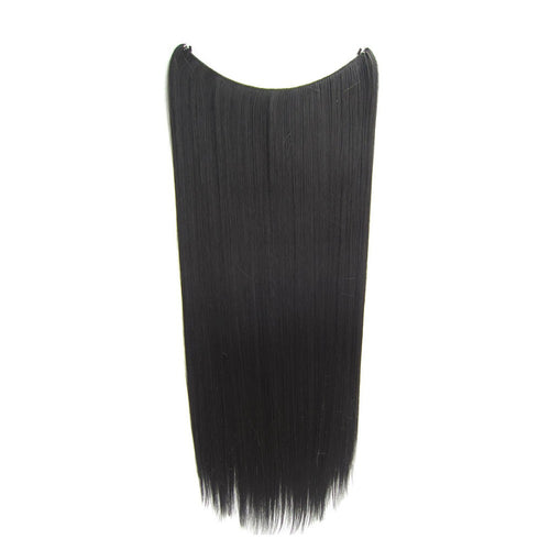 One Piece No Clip Hair Extensions Long Straight Hairpiece Adjustable Hidden Transparent Wire Synthetic Fiber Hairpieces