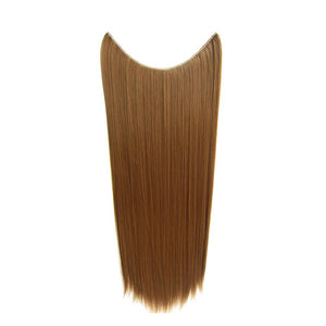 One Piece No Clip Hair Extensions Long Straight Hairpiece Adjustable Hidden Transparent Wire Synthetic Fiber Hairpieces